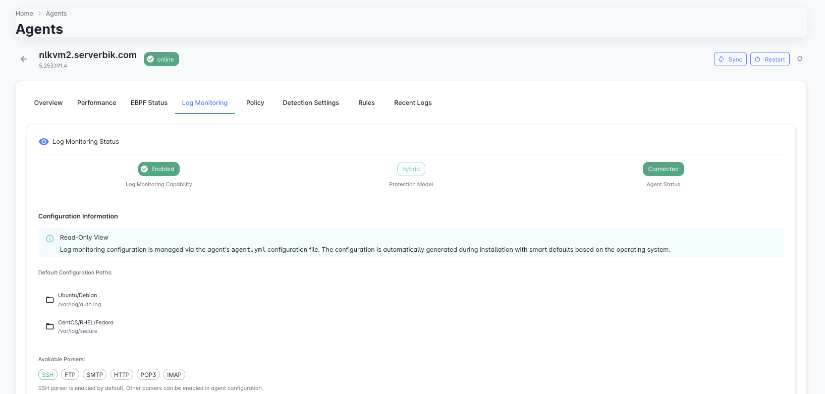 Agent Log Monitoring Status