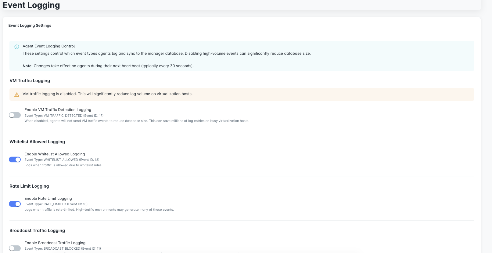 Event Logging Settings