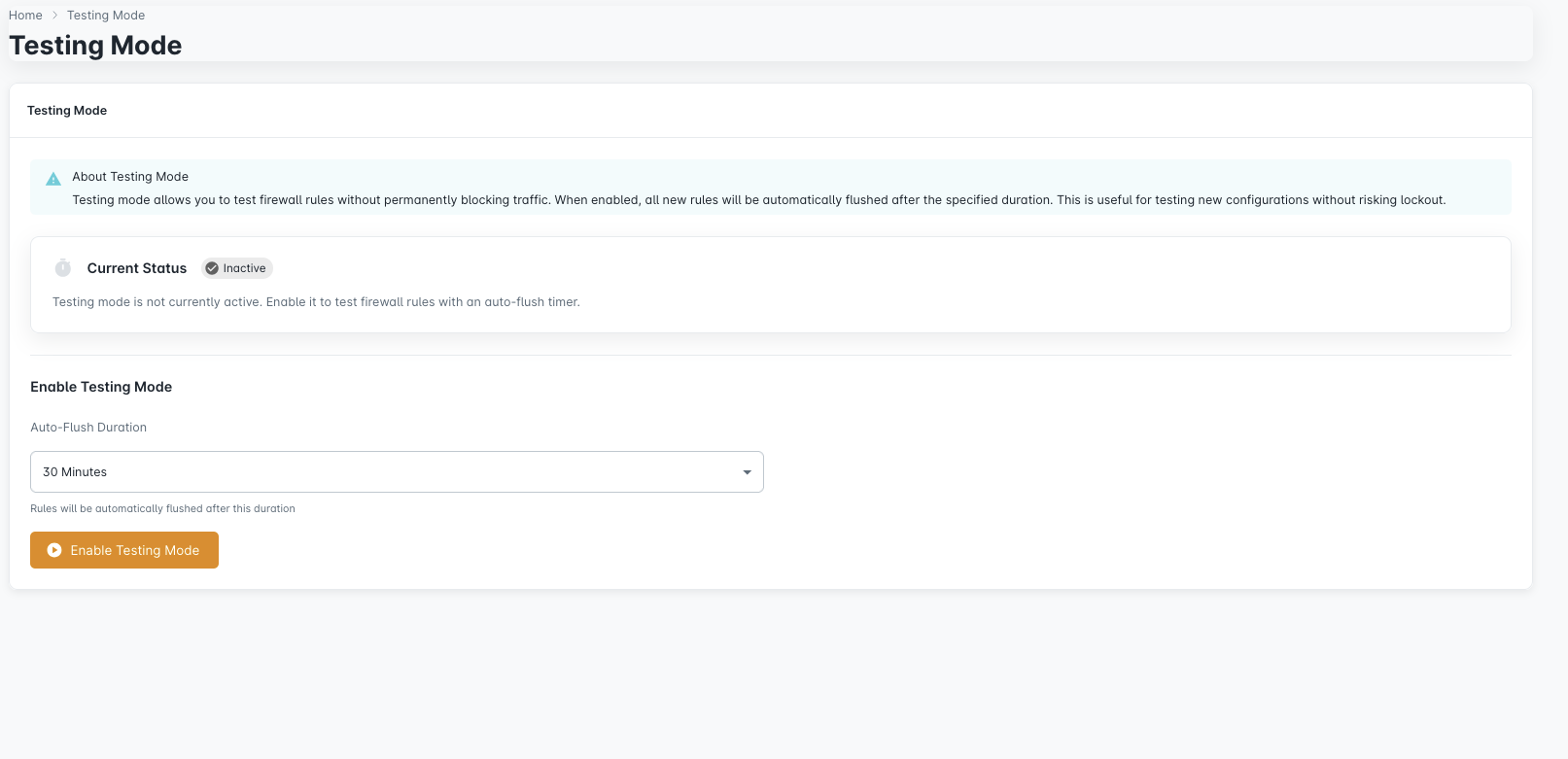 Testing Mode Setting